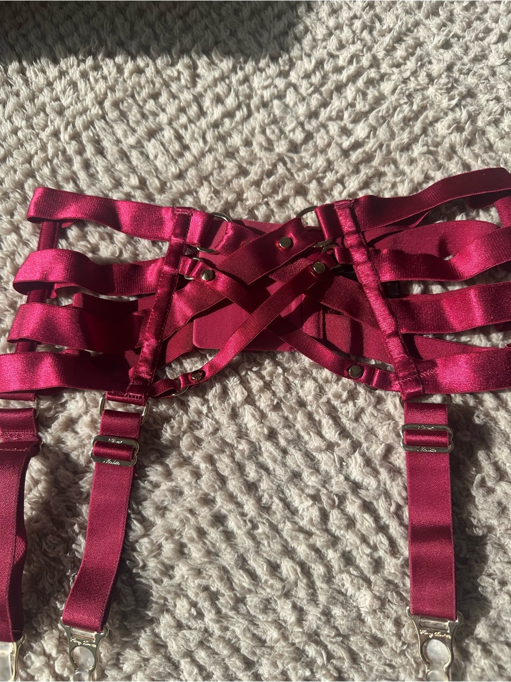 Honey Birdette Hot Pink Satin Garter Belt